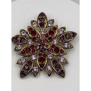 Vintage Large Sparkly Ruby and Amethyst  Flower Brooch  SO PRETTY SEE ALL